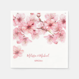 Cherry Blossom Pink White Wedding Serviette