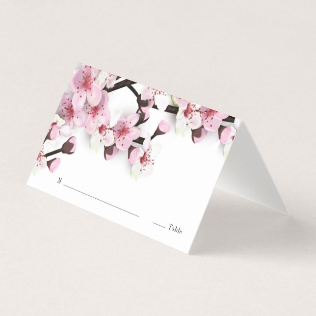 Cherry Blossom Pink White Wedding Zelt Platzkarten (Vorderseite)