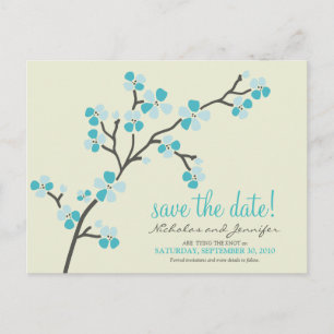 Cherry Blossom POSTCARD Save the Date (aqua) Ankündigungspostkarte