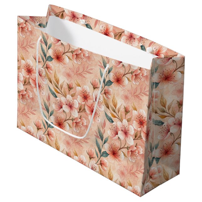 Cherry Blossom Print Large Gift Bag Große Geschenktüte (Vorderseite Schrägansicht)