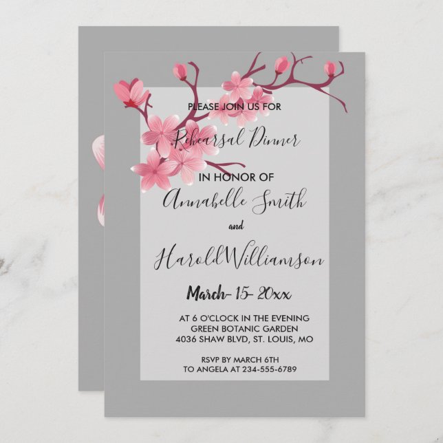 Cherry Blossom Probe Dinner Einladung (Vorne/Hinten)