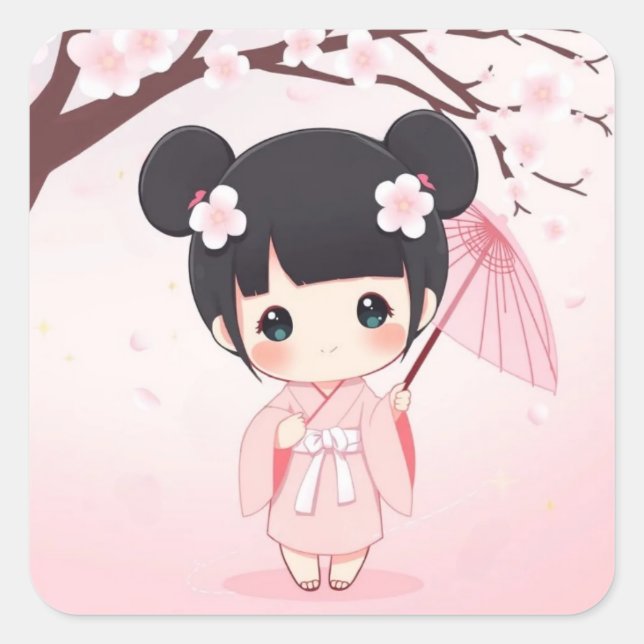 Cherry Blossom Quadratischer Aufkleber (Vorderseite)