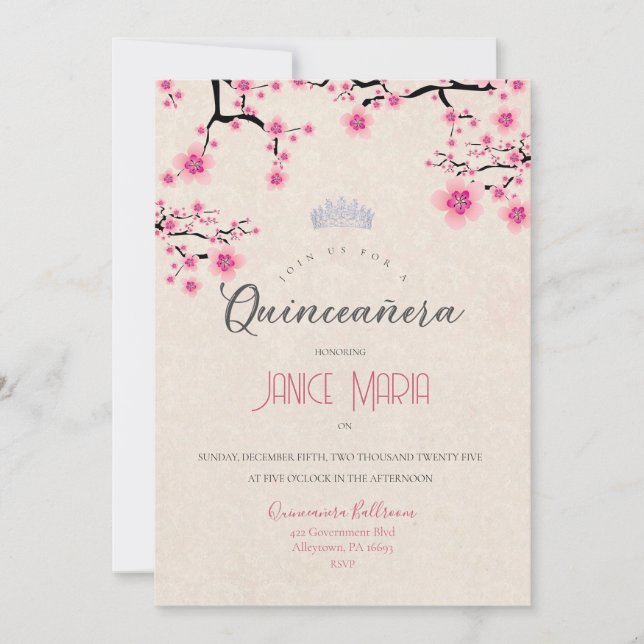 Cherry Blossom Quinceañera Einladung (Vorderseite)