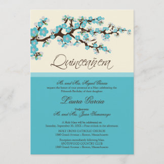 Cherry Blossom Quinceanera Invitation (aqua) Einladung
