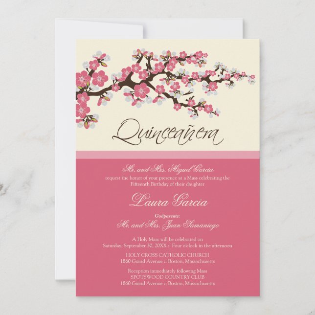 Cherry Blossom Quinceanera Invitation (pink) Einladung (Vorderseite)