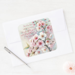 Cherry Blossom & Quote Quadratischer Aufkleber