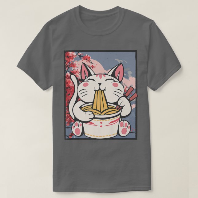 Cherry Blossom Ramen Cat Kawaii T-Shirt (Design vorne)