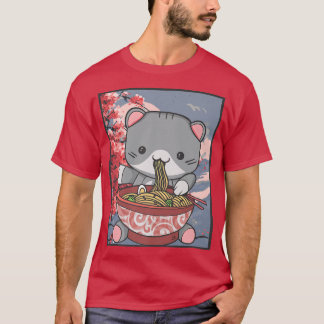 Cherry Blossom Ramen Cat Kawaii T-Shirt