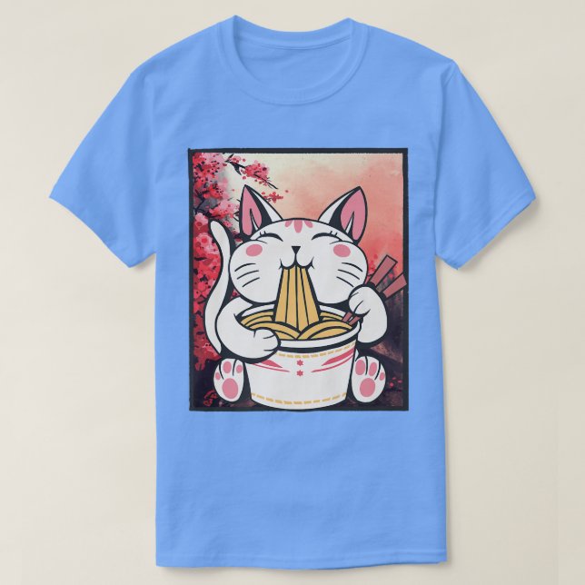 Cherry Blossom Ramen Cat Kawaii T-Shirt (Design vorne)