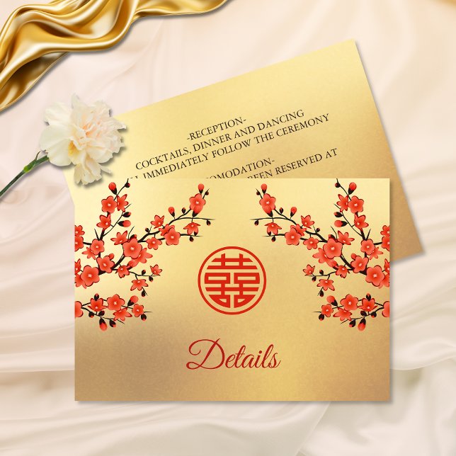 Cherry Blossom Red Gold Chinese Wedding Begleitkarte (Von Creator hochgeladen)