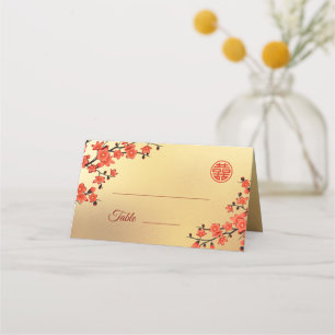 Cherry Blossom Red Gold Chinesische Hochzeit Platzkarte
