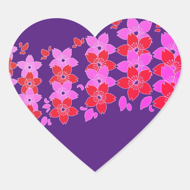 Cherry Blossom Red Pink Herz-Aufkleber (Vorderseite)