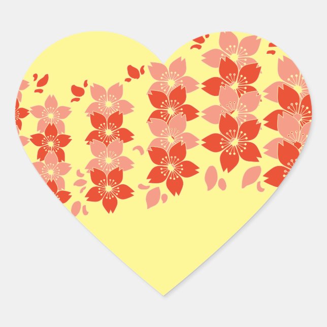 Cherry Blossom Red Pink Herz-Aufkleber (Vorderseite)