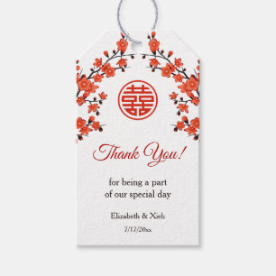 Cherry Blossom Red White Chinese Wedding Geschenkanhänger