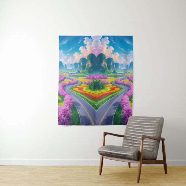 "Cherry Blossom Reise - Traum Landschaft Kunst Wandteppich (Beispiel)