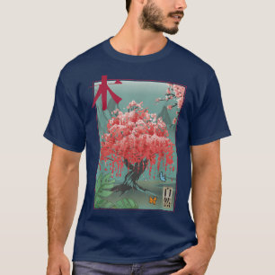 Cherry Blossom Retro Vintager Holzblock Japanische T-Shirt