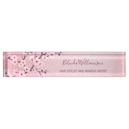 Cherry Blossom Rosa Glitzer Haare und Schminke Namensplakette