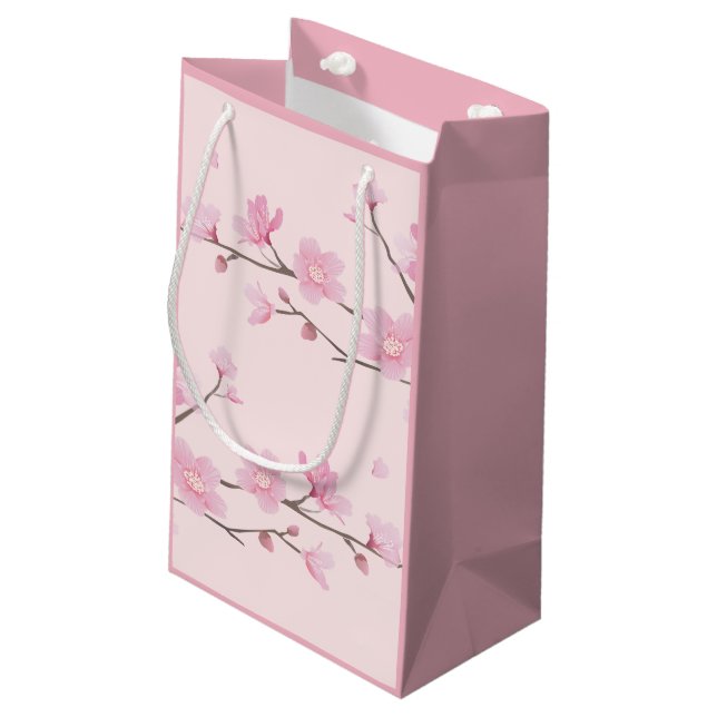 Cherry Blossom - Rosa Kleine Geschenktüte (Rückseite Schrägansicht)