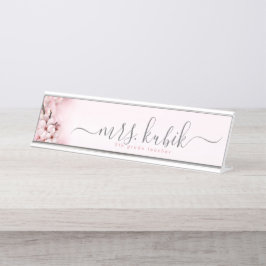 Cherry Blossom Rose Gold Teacher Schreibtisch Name Schreibtischnamensplakette