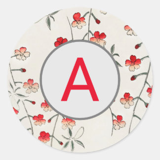 CHERRY BLOSSOM ROUND STICKER MIT CUSTOM INITIAL