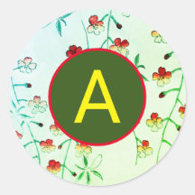 CHERRY BLOSSOM ROUND STICKER MIT CUSTOM INITIAL