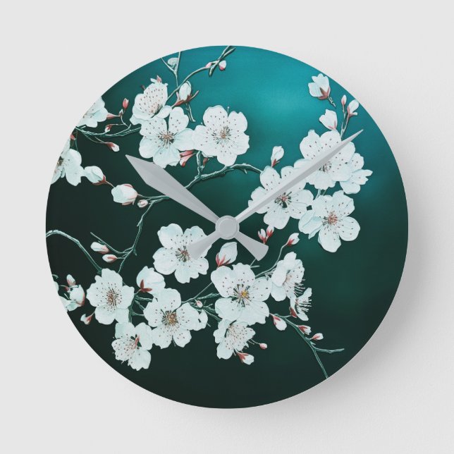 Cherry Blossom Runde Wanduhr (Vorderseite)