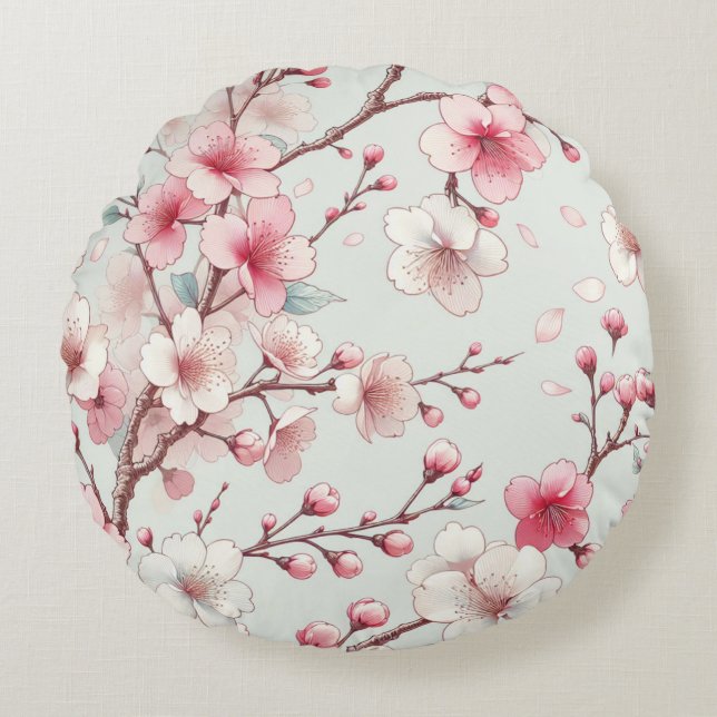 Cherry Blossom Rundes Kissen (Vorderseite)