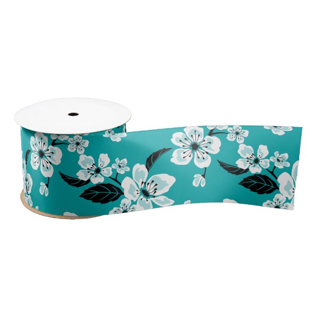 CHERRY BLOSSOM - SAKURA (AQUAMARIN) SATINBAND (Spule)