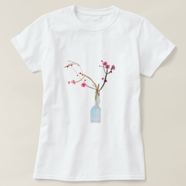 Cherry Blossom Sakura Aquarellkunst T-Shirt (Design vorne)