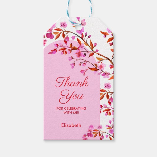 Cherry Blossom Sakura Blume Pink Weißer Geburtstag Geschenkanhänger (Vorderseite)