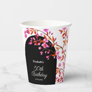 Cherry Blossom Sakura Blume Schwarz-weiß Geburtsta Pappbecher