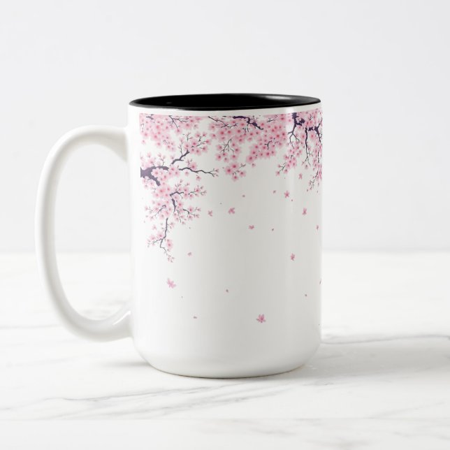 Cherry Blossom Sakura Japanese Art Tote  Zweifarbige Tasse (Links)