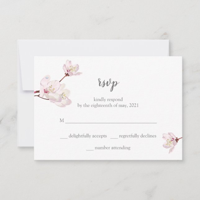 Cherry Blossom Sakura japanische Hochzeit RSVP Karte (Vorderseite)