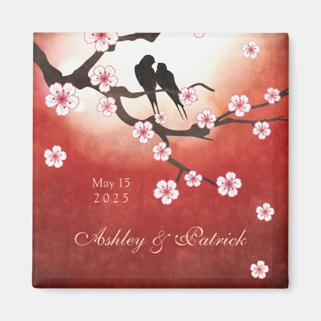 Cherry Blossom Sakura & Love Birds Wedding Magnet (Vorne)