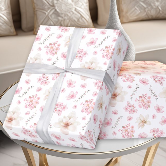 Cherry Blossom Sakura Muster Rosa Weiß Geschenkpapier (Cherry Blossom Sakura Pattern Pink White Wrapping Paper)