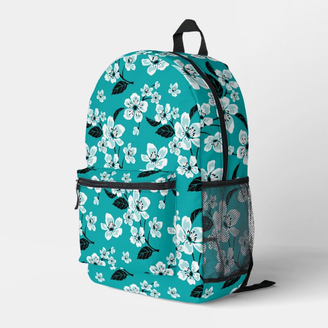 CHERRY BLOSSOM - SAKURA PATTER IN AQUAMARIN BEDRUCKTER RUCKSACK (Rückseitige Ecke Rechts)