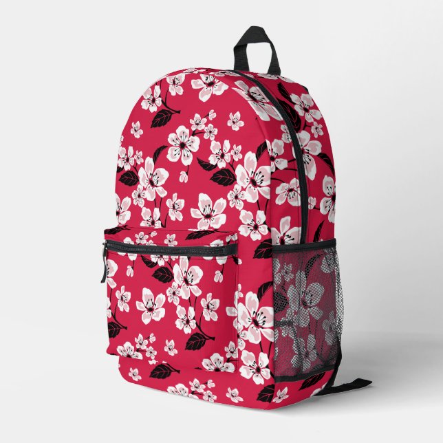 CHERRY BLOSSOM - SAKURA PATTER IN ROT BEDRUCKTER RUCKSACK (Rückseitige Ecke Rechts)