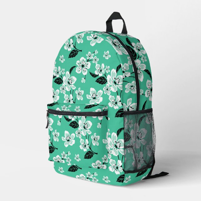 CHERRY BLOSSOM - SAKURA PATTERN IN MINT BEDRUCKTER RUCKSACK (Rückseitige Ecke Rechts)