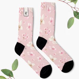 CHERRY BLOSSOM SAKURA PATTERN MONOGRAMM SOCKS SOCKEN