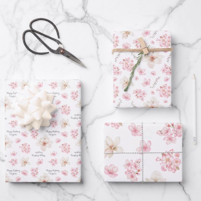 CHERRY BLOSSOM SAKURA PATTERN NAME WRAPPPAPIER GESCHENKPAPIER SET (Vorderseite)