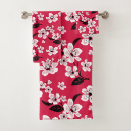 CHERRY BLOSSOM - SAKURA (RED) BAD TOWEL SET