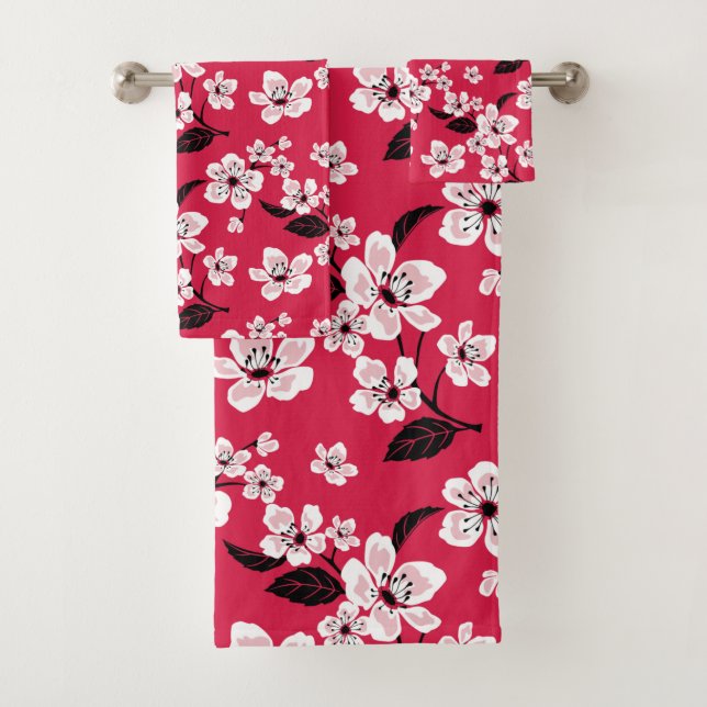 CHERRY BLOSSOM - SAKURA (RED) BAD TOWEL SET (Insitu)