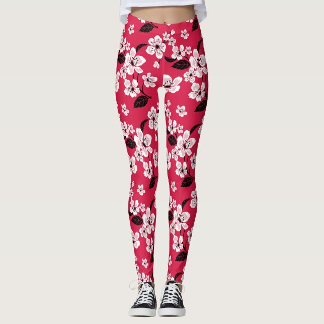 CHERRY BLOSSOM - SAKURA (RED) LEGGINGS (Vorderseite)