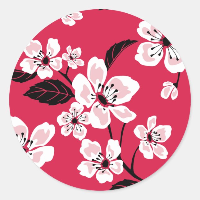 CHERRY BLOSSOM - SAKURA (RED) SQUARE STICKER (Vorderseite)