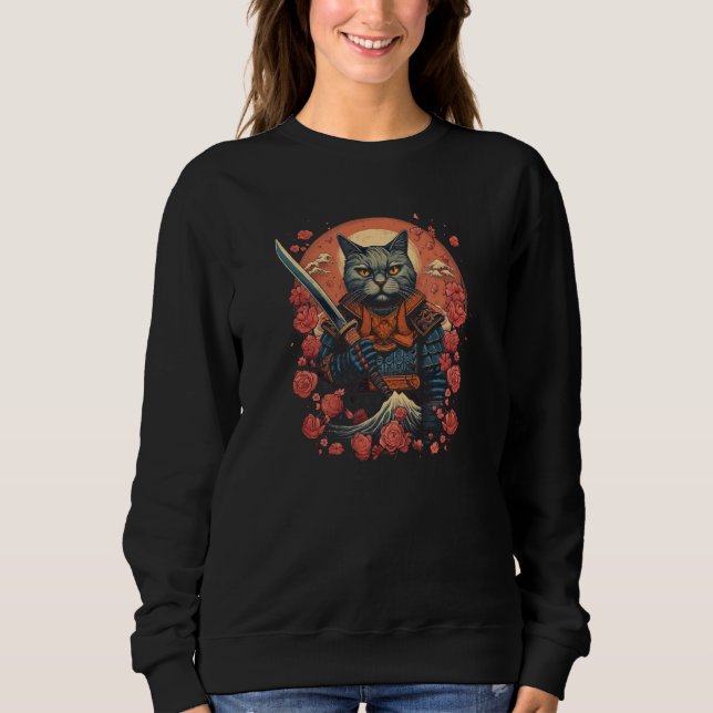 Cherry Blossom Samurai Cat Classic Japanese Style  Sweatshirt (Vorderseite)