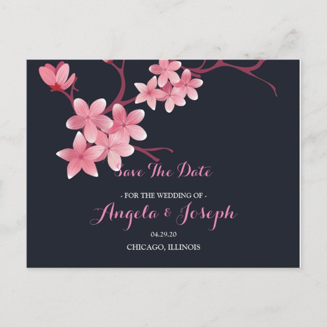 Cherry Blossom Save the Date Card Ankündigungspostkarte (Vorderseite)