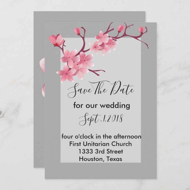 Cherry Blossom Save the Date Einladung (Vorne/Hinten)