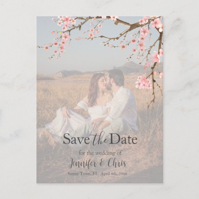 Cherry Blossom Save the Date Foto Postkarte (Vorderseite)