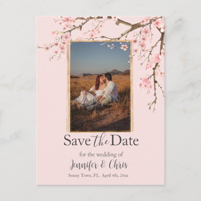 Cherry Blossom Save the Date Foto Postkarte (Vorderseite)
