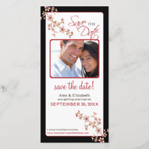 Cherry Blossom Save the Date Fotokarte (rot/schwar